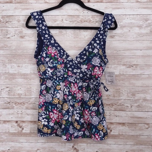 Liz Claiborne Floral Tankini Swimsuit Top Medium - Picture 5 of 10